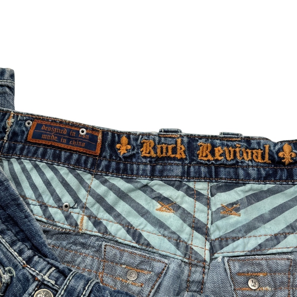 Rock Revival Francis Straight Distressed Blue Jeans Men 38 x 33 Embroidered Y2K - Picture 4 of 16